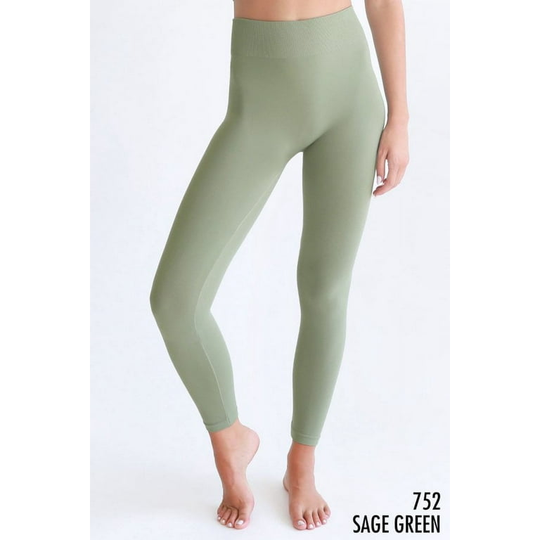 NIKIBIKI Women Signature Seamless Leggings - Basic Layered Higher Waistband  Thicker Material and Better Fit Legging Tights (One Size, Sage Green) 