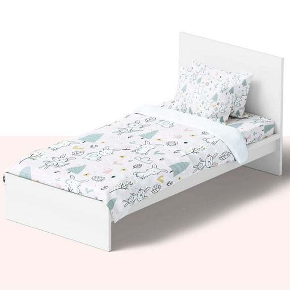 NIKKIPETER Kids 100% Cotton Sheets, 3 Piece Set, Twin - Bunny