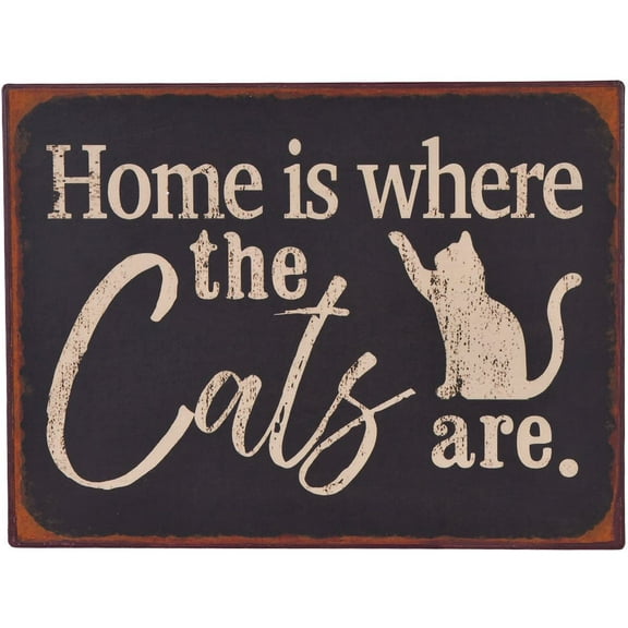 NIKKY HOME Home is Where The Cats are Rustic Metal Wall Decorative Pet Aluminum Sign, Black Size: 12 x 8 Inches