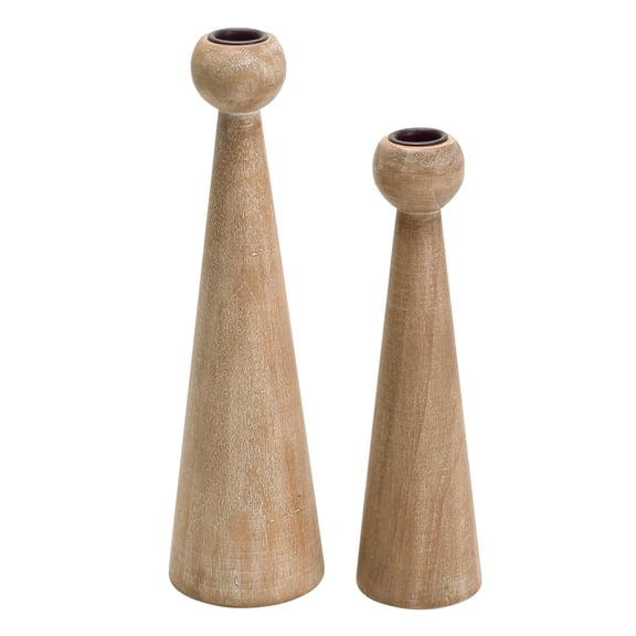 NIKKY HOME Wood Taper Candle Holders Set of 2, Farmhouse Tall Candle Stand Decorative Candlestick for Wedding Party Mantle Fireplace Dining Room Table Centerpieces Decor Y102