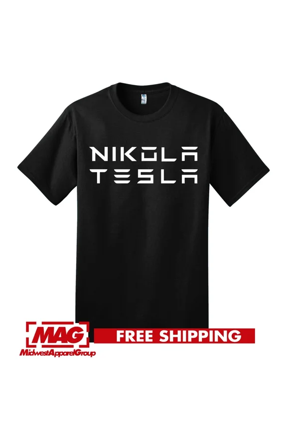 NIKOLA TESLA BLACK T-SHIRT Electric Inventor AC Shirt Tee Electrical Parody Goat