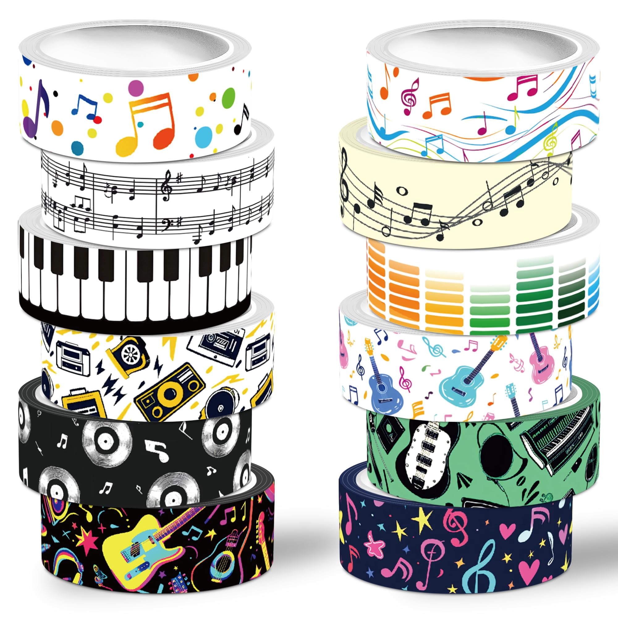 NIKOMIE 12 Rolls Washi Tape Set, BSL1 Music Notes Tape, Black White ...