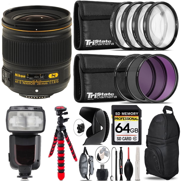 NIKON AF-S 28/1.8G LENS+ Nikon Speedlight & More - 64GB Kit 
