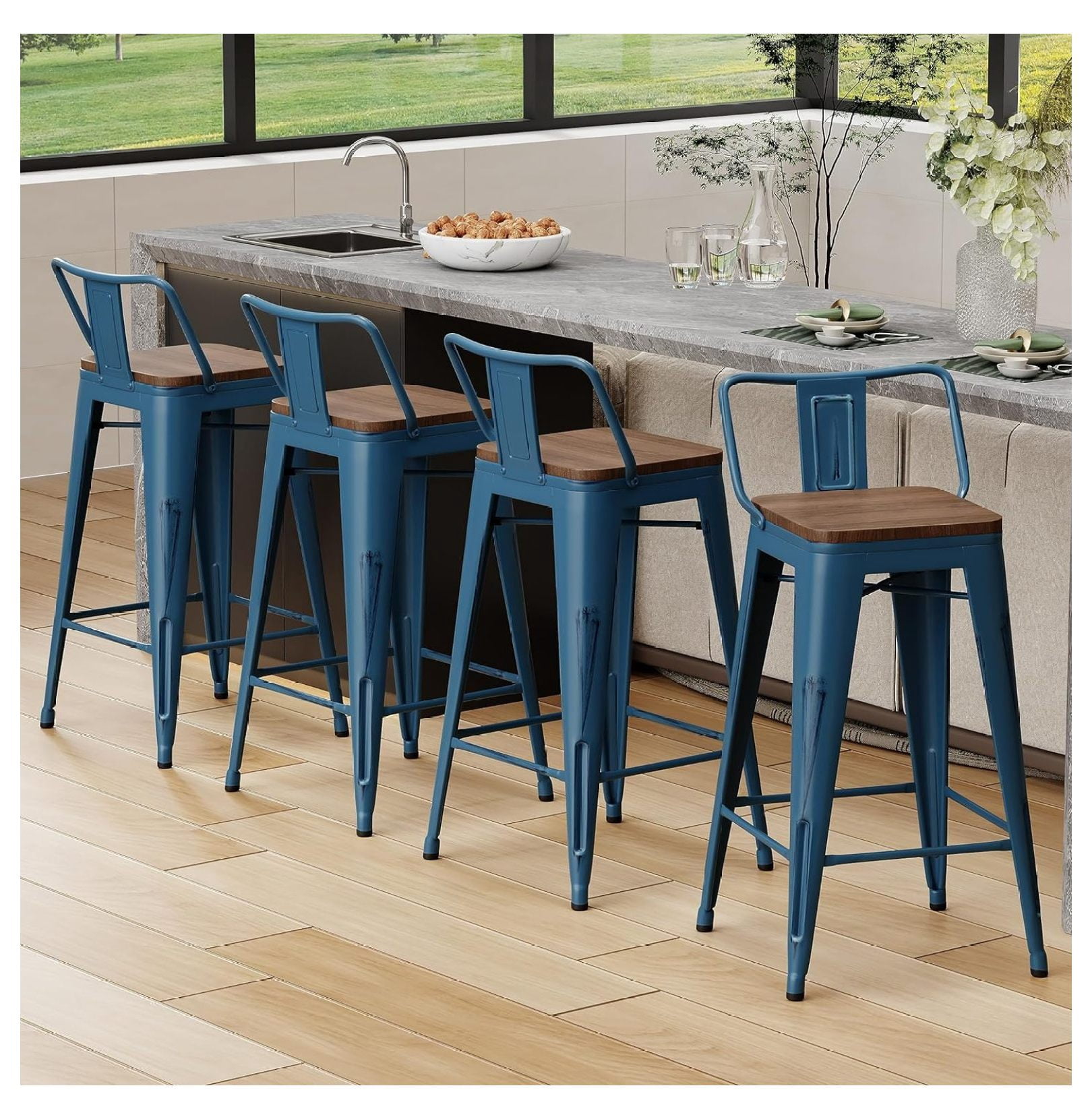 NIKOZQ 24" Metal Bar Stools Set of 4 Counter Height Barstools ...