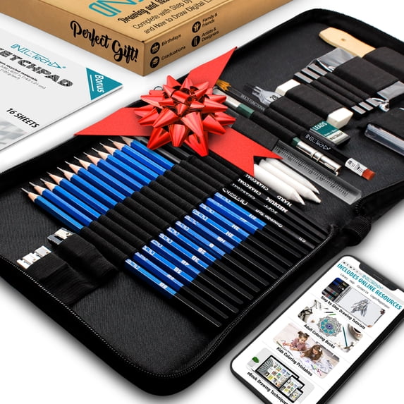 NIL Tech Professional Drawing & Sketching Set - 37 Piece Art Kit for ...