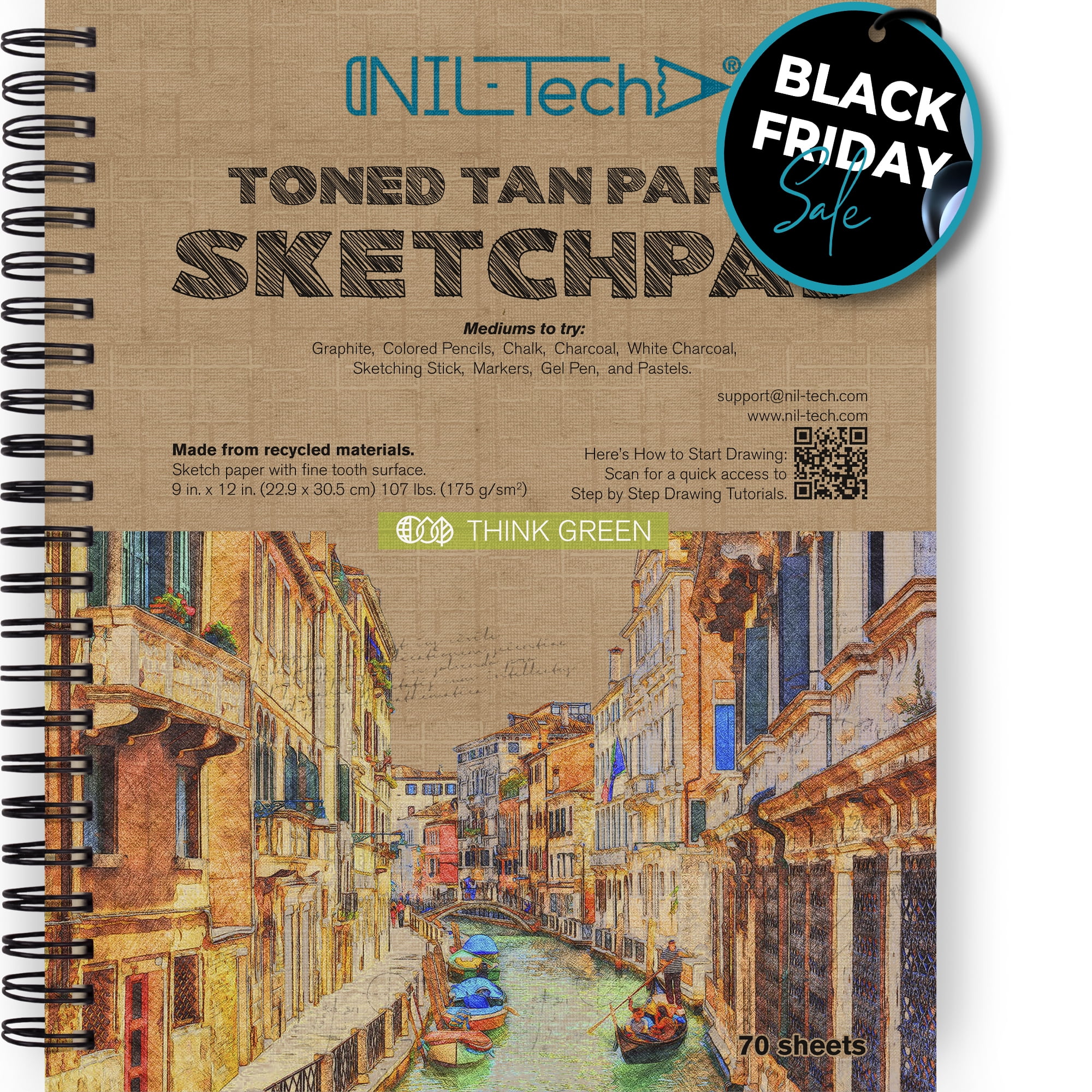 NIL-Tech 9x12 Toned Tan 70-Sheet Spiral Sketchbook