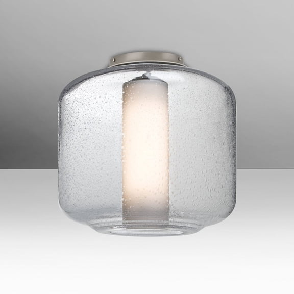 NILES10COC-LED-SN Besa Lighting Niles 10 - 5W 1 LED Flush Mount-9.63 Inches Tall and 9.5 Inches Wide-Satin Nickel Finish-Clear Bubble/Opal Glass Color