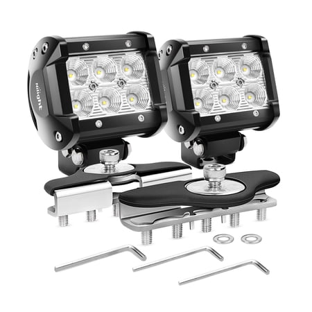 NILIGHT 2PCS 4 Inch 18W Flood LED Pods & Off-Road Light Horizontal Bar Clamp Mounting Kit, 2 Years Warranty