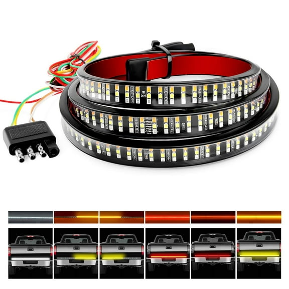 NILIGHT Flexible 60" LED Car Truck RV Tailgate Strip Bar Brake Reverse Turn Signal Light - Triple Row 504 LED Strip