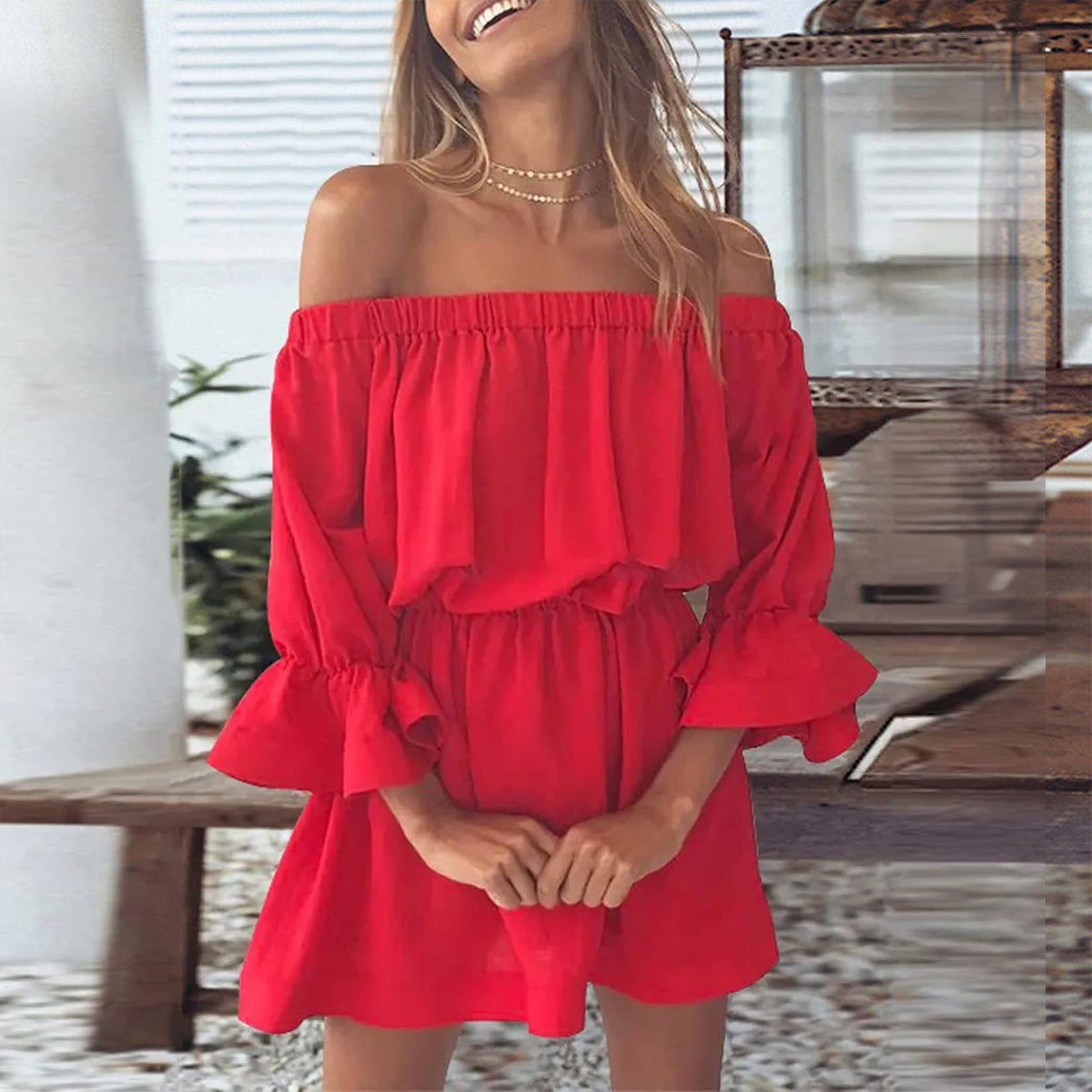 Casual dress red color 2025