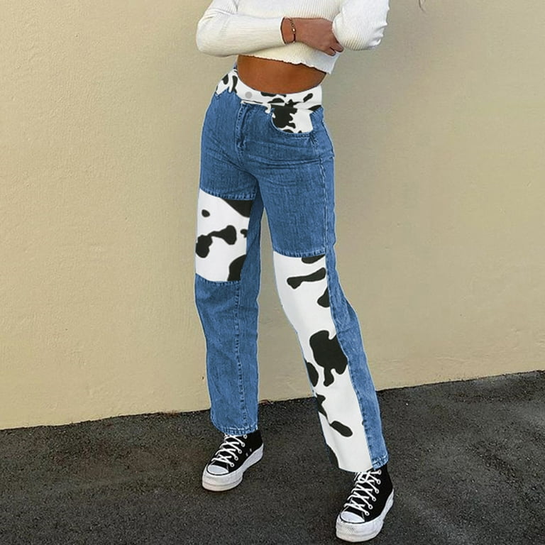 NILLLY Pants Women, Women Fashion Cow Printed Matching Color block