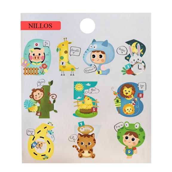 NILLOS Stickers,Interesting Early Education 9 Number Cartoon Animal Self-AdhesiveWall Stickers