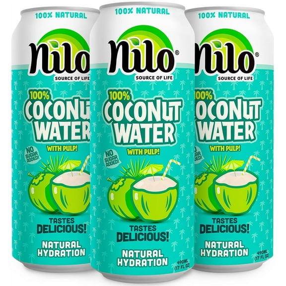 NILO 100% Pure Coconut Water with Pulp, Hydrating Electrolyte Drink, 16.57 fl oz