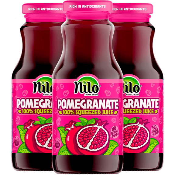 NILO Pomegranate Juice | 100% Squeezed Pomegranate Granada | NO Sugar added | NON GMO | NOT From Concentrate | 8.45 oz (Pack of 12)