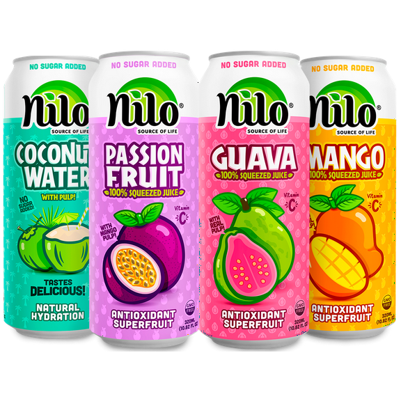 NILO Variety Pack | 100% Squeezed Juice Guava Mango Coconut Water Passion Fruit | NO Sugar added | NON GMO | NOT From Concentrate | 10.82 oz (Pack of 12)