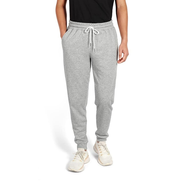 NIMENJOJA Men's Joggers Sweatpants Tapered Workout Running Lounge Pants  with Zipper Pockets Light Grey