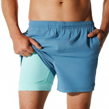 NIMENJOJA Mens 5.5 Inch Gym Running Shorts 2 in 1 Quick Dry Workout Athletic Compression Shorts