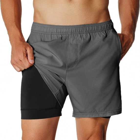 NIMENJOJA Mens 5.5 Inch Gym Running Shorts 2 in 1 Quick Dry Workout Athletic Compression Shorts