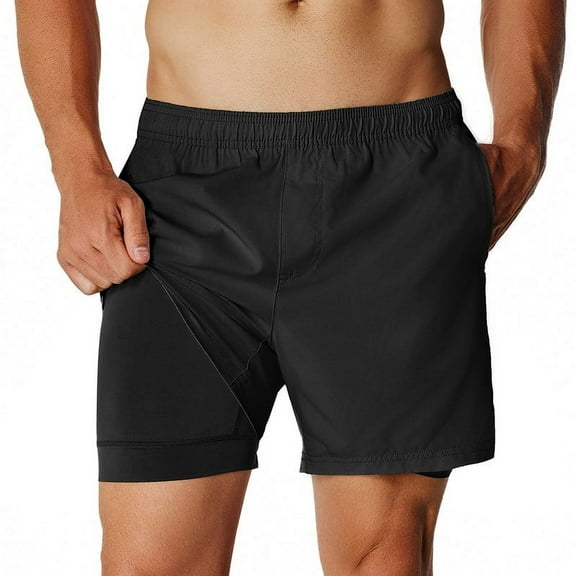 NIMENJOJA Mens 5.5 Inch Gym Running Shorts 2 in 1 Quick Dry Workout Athletic Compression Shorts