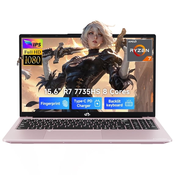 NIMO 15.6" FHD IPS Gaming Laptop, AMD Ryzen 7 7735HS 16GB DDR5 RAM 1TB SSD (8C/16T, Beat i7-12650H) Radeon 680M Graphics, 100W PD, 180°Viewing, Fingerprint, Backlit Keyboard for Creators & Students