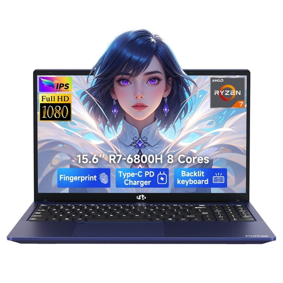 NIMO 15.6" IPS FHD-Gaming-Laptop, 8 Cores AMD Ryzen 7 6800H 32GB DDR5 RAM 2TB SSD (Beat i9-12900H, Up to 4.7GHz) AMD Radeon 680M GPU-Computer with 100W Type-C For Gaming business student 180°Viewing