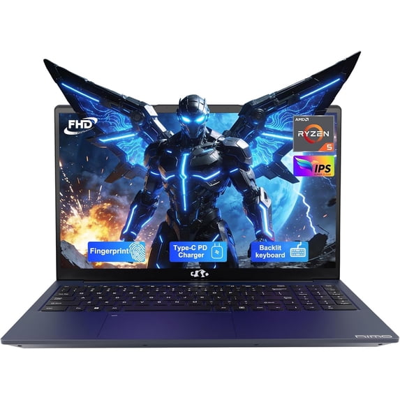 NIMO Light Gaming Laptop 32GB RAM 512GB SSD, Latest AMD Ryzen 5 CPU, 4 Cores up to 3.7GHz, 65W Fast PD, Backlit Keyboard, Bulit for College Student& Business Daily Multitasking, 2-Yr Warranty