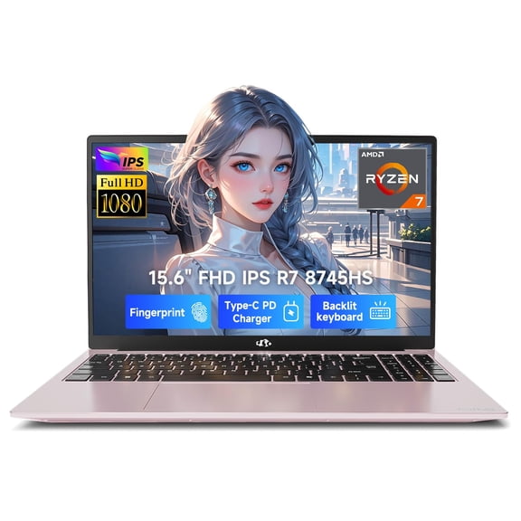 NIMO 15.6" IPS FHD-Gaming-Laptop, 8 Cores AMD Ryzen 7 8745HS 32GB DDR5 RAM 1TB SSD (up to 4.9GHz Beat R9 7940HS) Radeon 780M-Graphics, 100W Type-C Backlit Keyboard Fingerprint for Creators
