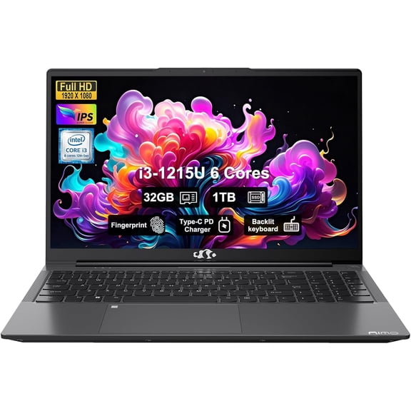 NIMO 15.6" IPS FHD-Laptop,8GB RAM,256GB SSD,Intel 6-Cores i3-1215U (Beat i5-1135G7),65W Type-C,Fingerprint,Computer with Backlit Keyboard Fingerprint Laptops for Business and Student,Wi-Fi 6,Win 11