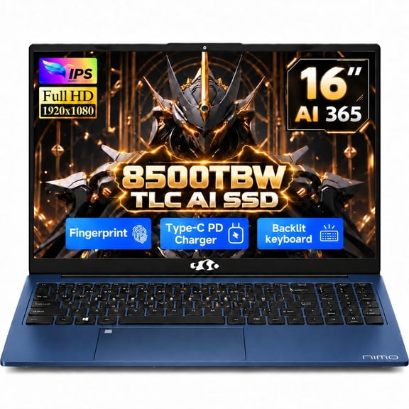 NIMO 16" FHD+ AI Laptop Computer, AMD Ryzen AI 9 365, 32GB LPDDR5 8000MHz RAM, 1TB TLC AI SSD (8500 TBW), Run 120B LLM Models, 100W PD for AI Developers, Engineers & Creators