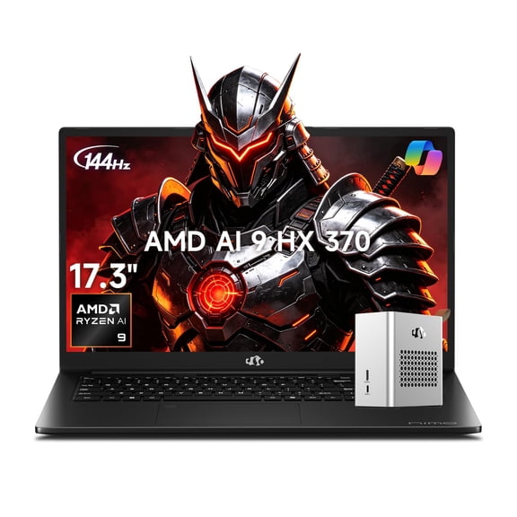 NIMO 17.3 AI Laptop, 12 Core AMD Ryzen 9 HX 370 64GB RAM 1TB SSD Radeon 890M, with eGPU Dock with RX 7600M XT 8GB GDDR6 for Video Editing, AI Tasks & Remote Streaming, 2-Yr Warranty