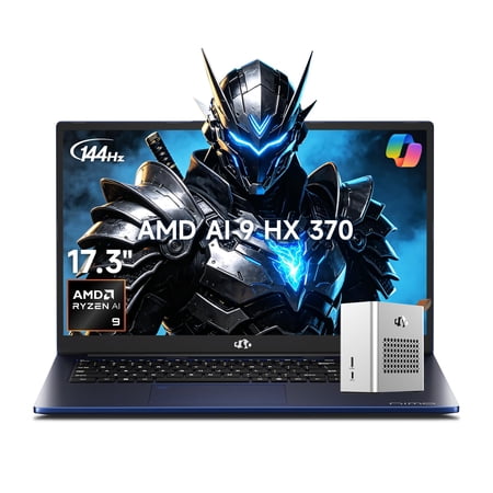 NIMO 17.3 AI Laptop, 12-Core Ryzen 9 HX 370, 64GB RAM 4TB SSD Radeon 890M, with RX 7600M XT 8GB GDDR6 eGPU Dock, for AI Designers & Video Editors, Supports AI Tasks & Rendering, 2-Yr Warranty