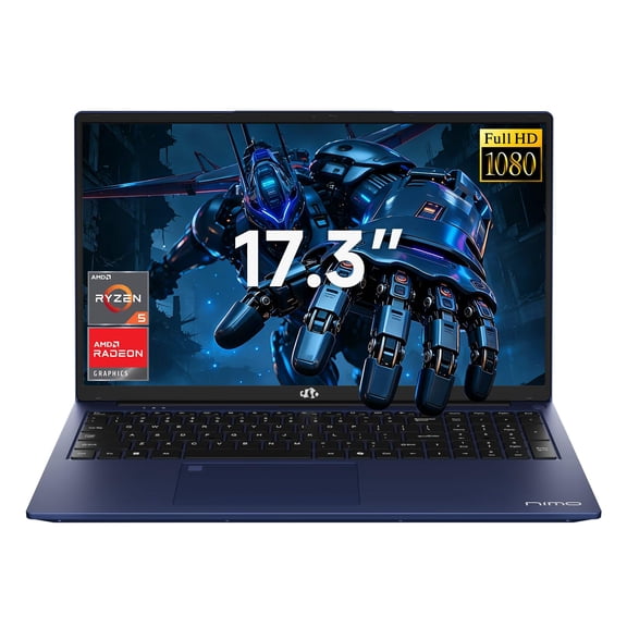 NIMO 17.3" AMD Gaming Laptop, Ryzen 5 6600H (Beat i7-1165G7), 16GB DDR5 512GB SSD, Radeon 660M Graphics, Backlit Keyboard, Fingerprint Reader& Privacy Webcam for Secure Business Office