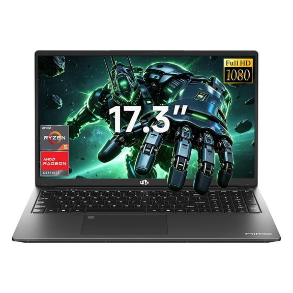 NIMO 17.3" AMD Gaming Laptop, Ryzen 5 6600H (Beat i7-1165G7), 32GB DDR5 1TB SSD, Radeon 660M Graphics, Backlit Keyboard, Fingerprint Reader& Privacy Webcam for Secure Business Office