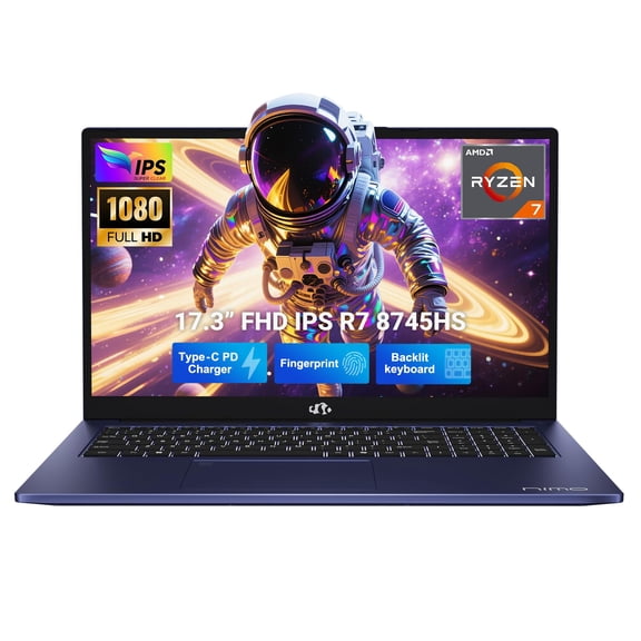 NIMO 17.3" Gaming-Laptop, 8 Cores AMD Ryzen 7 8745HS 32GB DDR5 RAM 1TB SSD (Beat R9 6900HX, up to 4.9GHz) Radeon 780M GPU IPS FHD 100W Type-C Fingerprint, Backlit Keyboard
