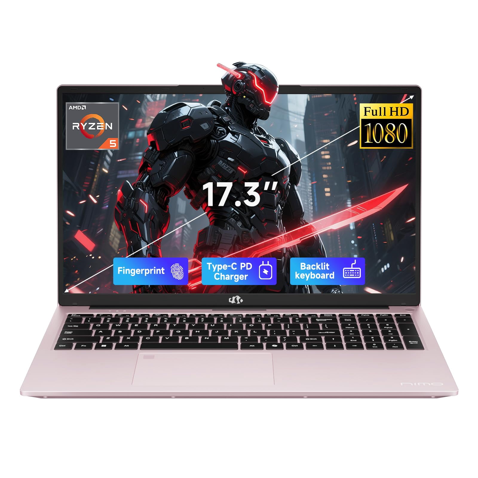 NIMO 17.3" IPS FHD-Gaming-Laptop,AMD Ryzen 5 6600H 16GB DDR5 RAM 1TB SSD (Beat i7-1165G7, 6 Cores Up to 4.5GHz) AMD Radeon 660M GPU-Computer with 100W Type-C 2Y Warranty