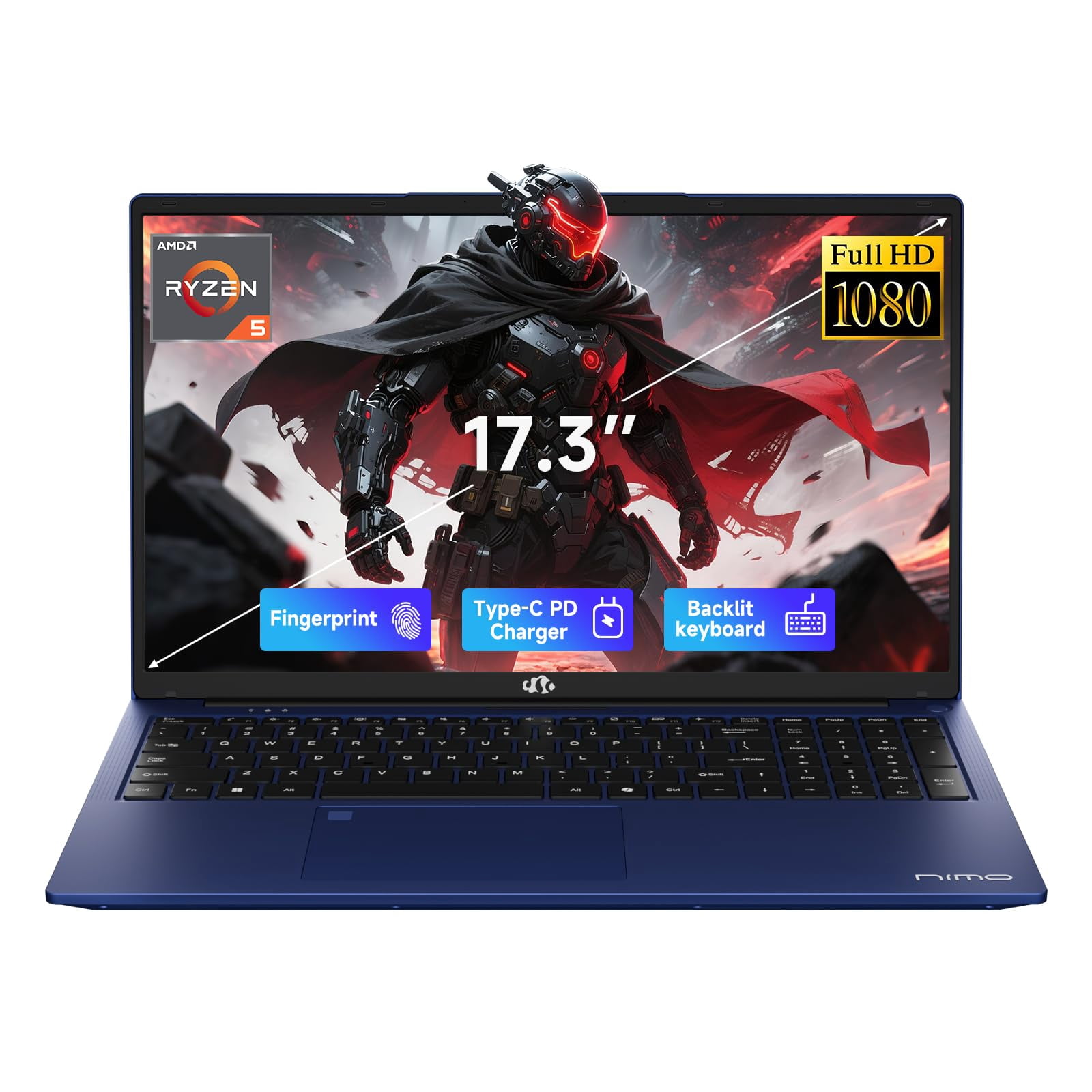 NIMO 17.3" IPS FHD-Gaming-Laptop,AMD Ryzen 5 6600H 32GB DDR5 RAM 1TB SSD (Beat i7-1165G7, 6 Cores Up to 4.5GHz) AMD Radeon 660M GPU-Computer with 100W Type-C 2Y Warranty
