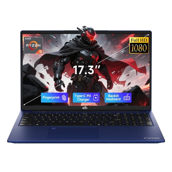 NIMO 17.3" IPS FHD-Gaming-Laptop,AMD Ryzen 5 6600H 32GB DDR5 RAM 1TB SSD (Beat i7-1165G7, 6 Cores Up to 4.5GHz) AMD Radeon 660M GPU-Computer with 100W Type-C 2Y Warranty