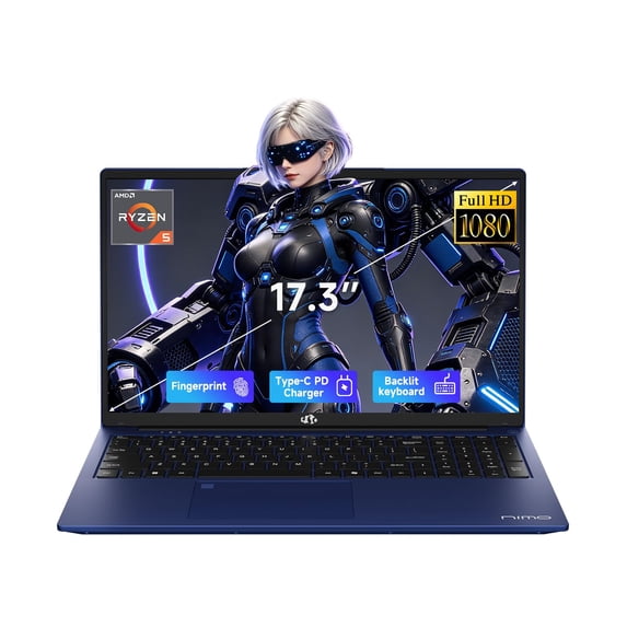 NIMO 17.3" Large Screen Gaming Laptop, 2026 Edition AI Ready AMD Ryzen 5 CPU(6-Core, Beat Ryzen 5 7430U), 16GB DDR5 RAM, 2TB PCIe4.0 SSD, Radeon 660M, 100W Type-C, Backlit Keyboard, 2-Yr Warranty