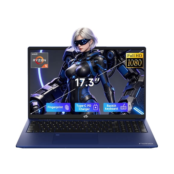 NIMO 17.3" Large Screen Gaming Laptop, 2026 Edition AI Ready AMD Ryzen 5 CPU(6-Core, Beat Ryzen 5 7430U), 16GB DDR5 RAM, 2TB PCIe4.0 SSD, Radeon 660M, 100W Type-C, Backlit Keyboard, 2-Yr Warranty