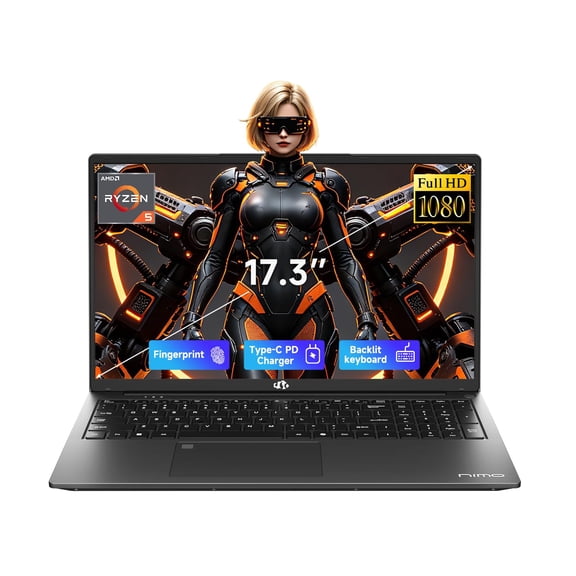 NIMO 17.3" Large Screen Gaming Laptop, 2026 Edition AI Ready AMD Ryzen 5 CPU(6-Core, Beat Ryzen 5 7430U), 16GB DDR5 RAM, 2TB PCIe4.0 SSD, Radeon 660M, 100W Type-C, Backlit Keyboard, 2-Yr Warranty