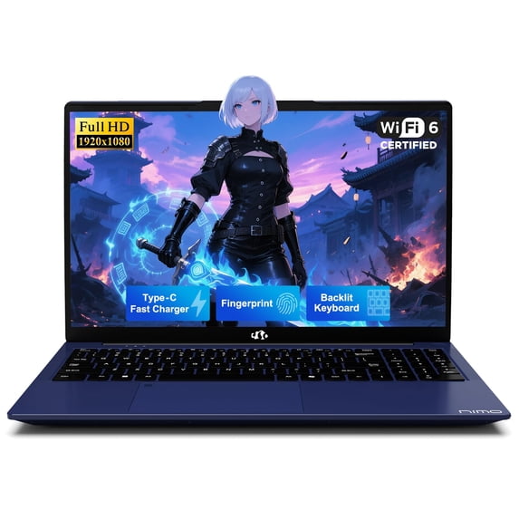 NIMO Light Gaming Laptop 8GB RAM 256GB SSD, 2026-2027 Latest AMD Ryzen 5 CPU, 65W Type-C Fast Charging, Fingerprint, Backlit Keyboard, 180° View, 2 Years Warranty
