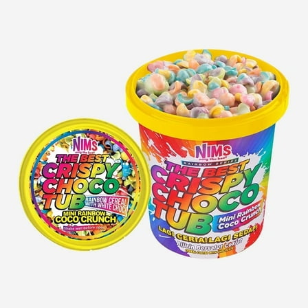 NIMS Crispy Choco Tub – Mini Rainbow Crunch, Colorful White Chocolate Cereal Snack, Fun & Crunchy, 250g Tub