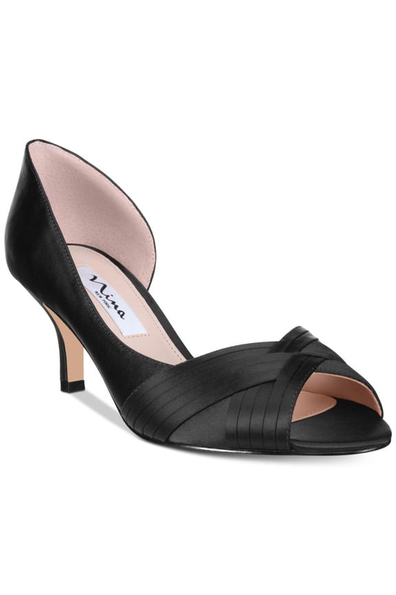 Womens Black Crisscross Detailing D Orsay Padded Comfort Contesa Peep Toe Kitten Heel Slip On Leather Pumps 10 M