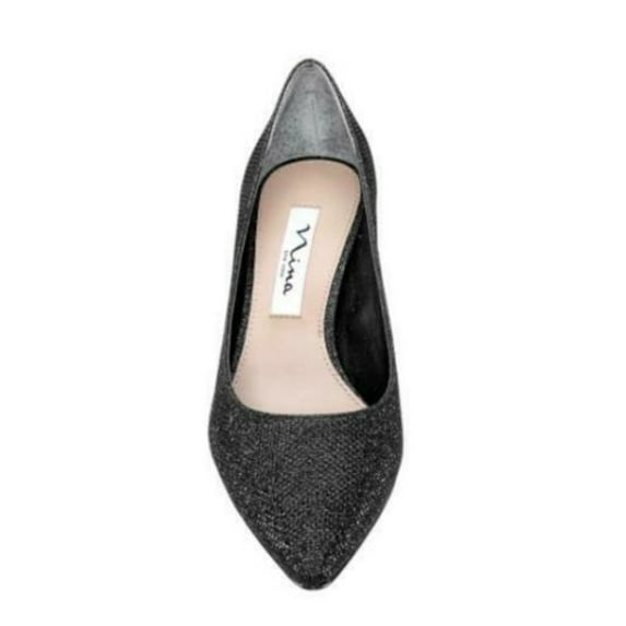NINA Womens Black Metallic Kitten Heel Slip On Dress Pumps 11 M