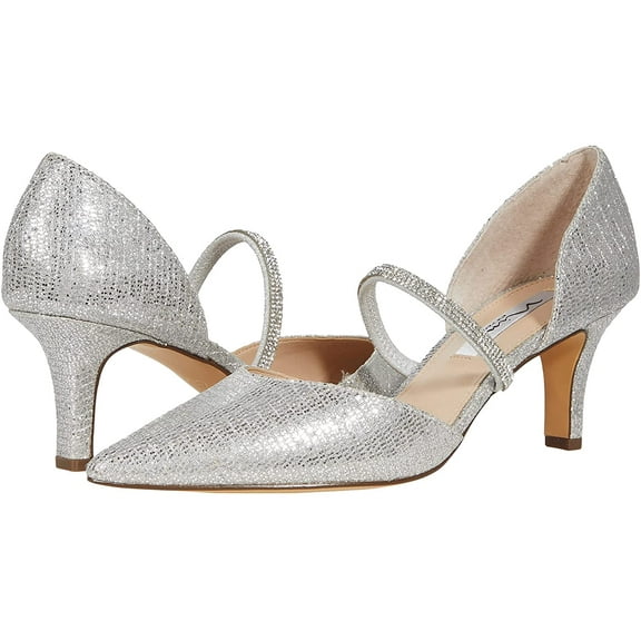 NINA Womens Brystol Shimmer Covered Heel Dress Pumps 6.5 Silver