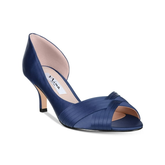 NINA Womens Navy Crisscross Strap Detailing D'orsay Padded Woven Contesa Kitten Heel Slip On Dress Pumps 8 M