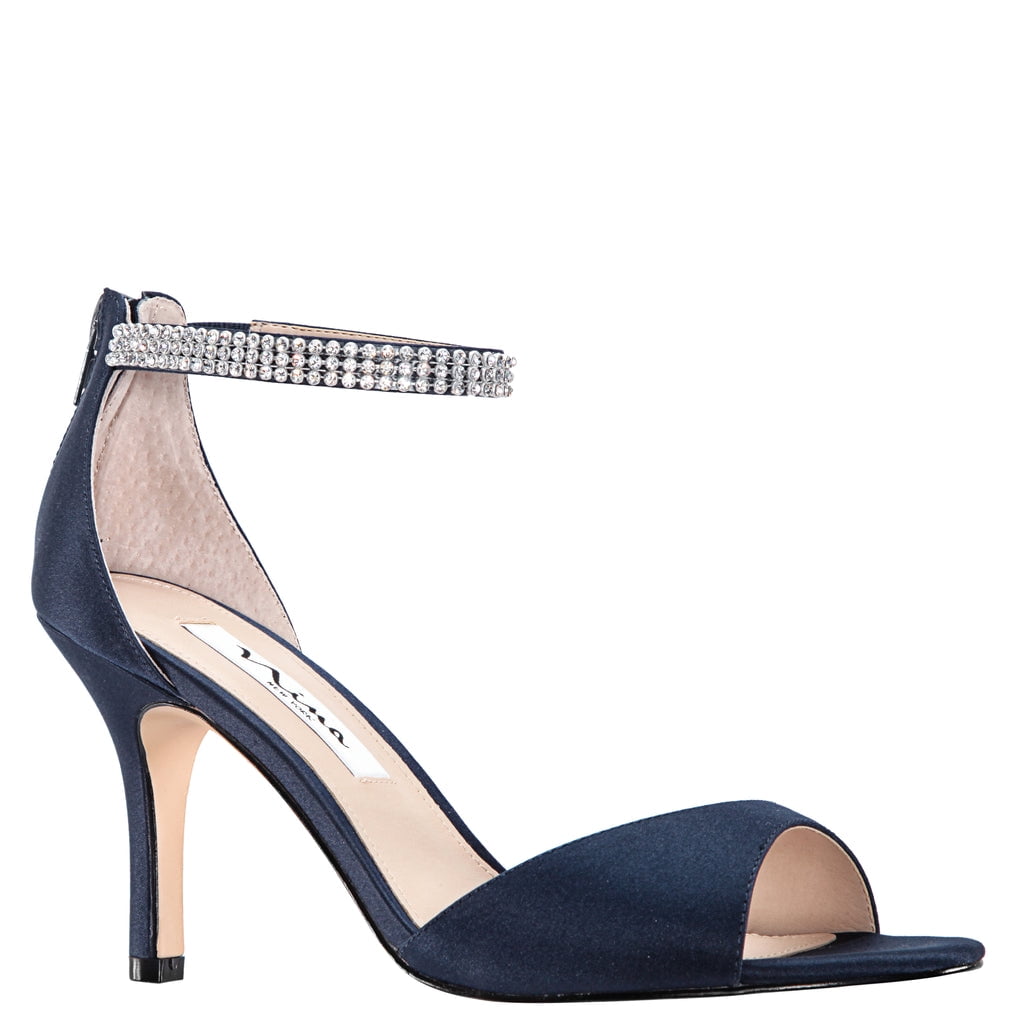 NINA Womens Navy Cushioned Ankle Strap Embellished Volanda Almond