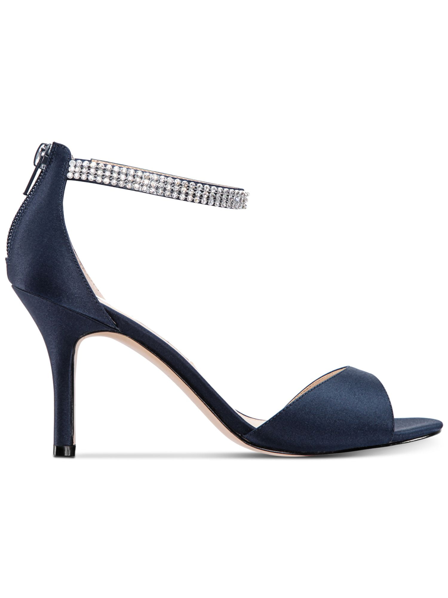 GUESS Womens Silver Padded Ankle Strap Embellished Lalali Square Toe Zip-Up Dress Heeled M main image 0