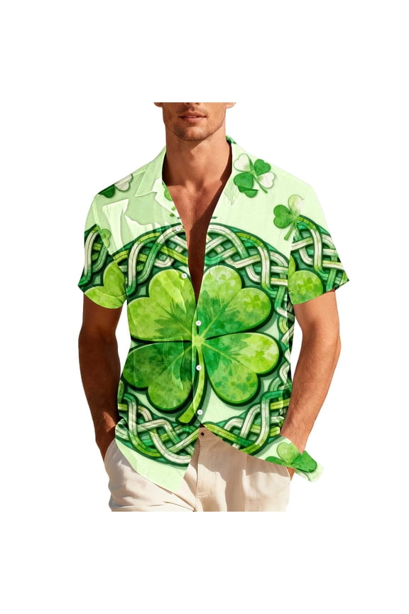2026 St Patricks Day Shirt for Women Men Short Sleeve Button Down Shirt Clover Green Shamrock T-Shirt Lucky Graphic Tees Loose Casual Blouse Going Out Tops Summer Holiday Beach Outfits