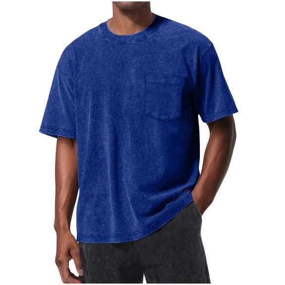 NINADA Washed Cotton T-Shirts for Men Crewneck Short Sleeve Shirts with Pocket Loose Basic Tees Vintage Classic Tops Baggy Casual Workout Pullover Top 2026 Summer Outfits Navy S